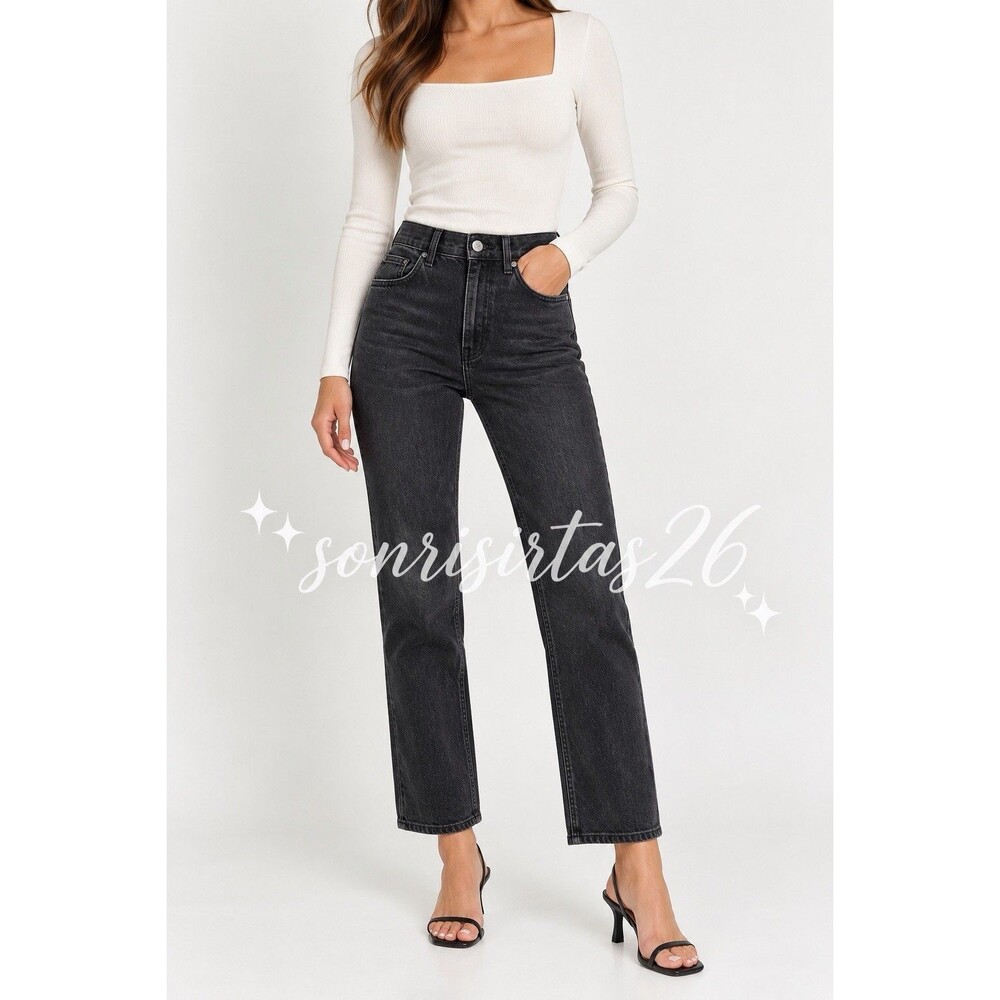 Reformation High Rise Straight Leg Jeans 26 Faded Black Minimalist Denim Casual